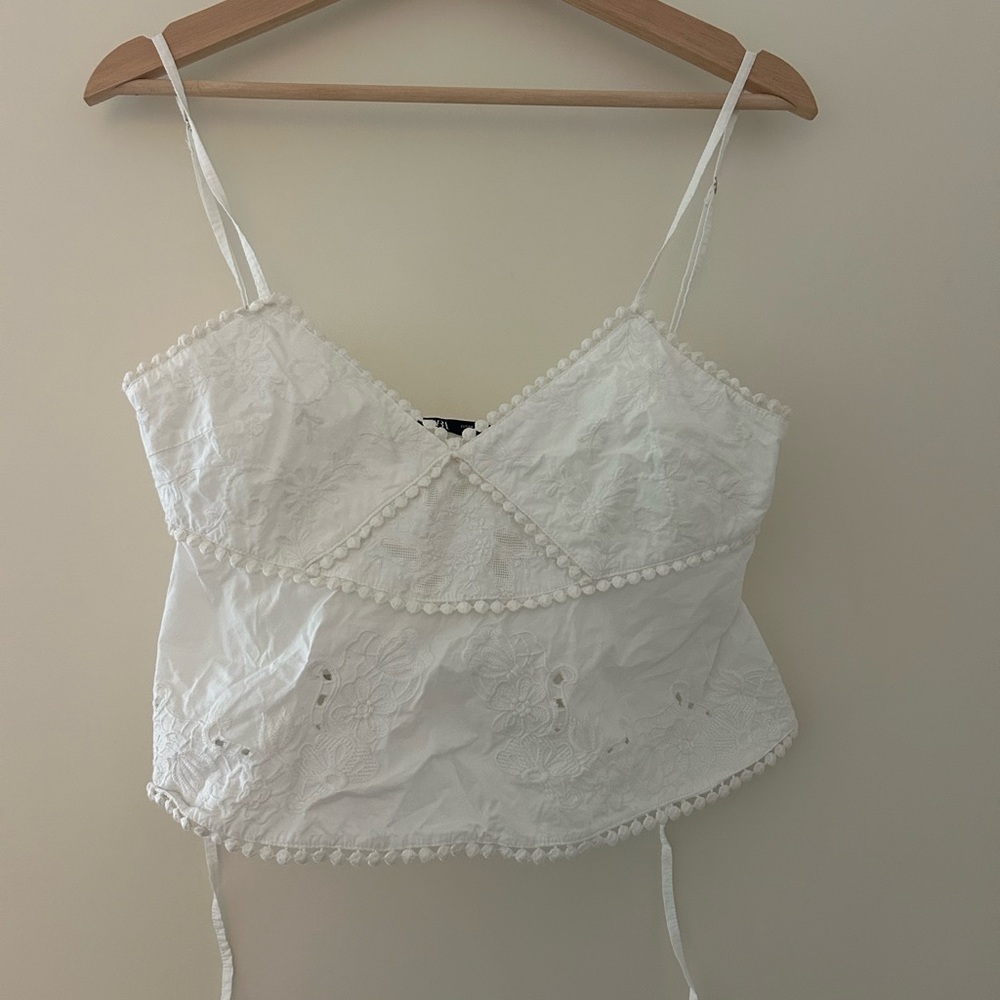 Zara White Eyelet Lace Trim Camisole